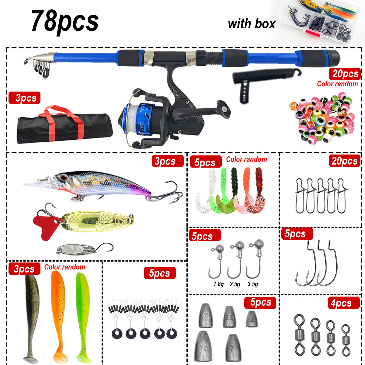 46Pcs Telescopic Fishing Rod R - Freshwater Line ulasan dan harga
